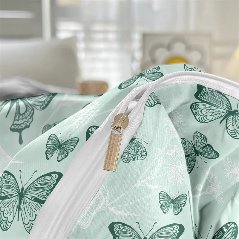 3Pcs Butterfly Pattern Brushed Bedding Set King Size Duvet Cover Pillowcase Set Skin Friendly Breathable Duvet Cover Pillowcases