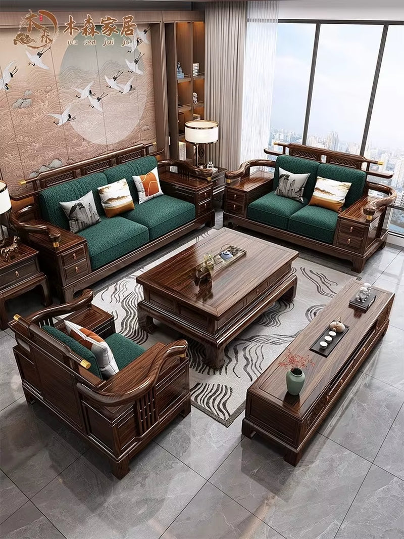 Sofa Combination Full Set of Wooden Living Room Furniture New Chinese Style