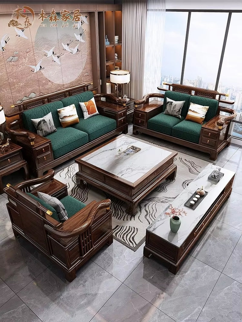 Sofa Combination Full Set of Wooden Living Room Furniture New Chinese Style