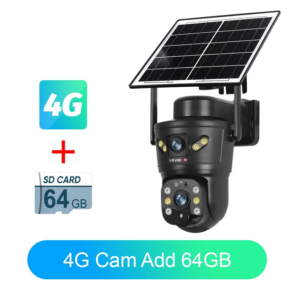 4G /WIFI Outdoor Solar Camera 8MP Dual Lens PIR Sim Card Built in Night Vision Waterproof Security Camara Battery CCTV