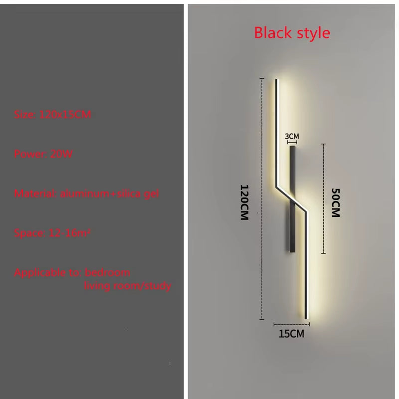 Modern Simple Indoor LED Strip Wall Lamp Creative Bedroom Bedside Living Room Grille TV Sofa Background Wall Lamp Lighting