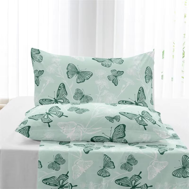 3Pcs Butterfly Pattern Brushed Bedding Set King Size Duvet Cover Pillowcase Set Skin Friendly Breathable Duvet Cover Pillowcases