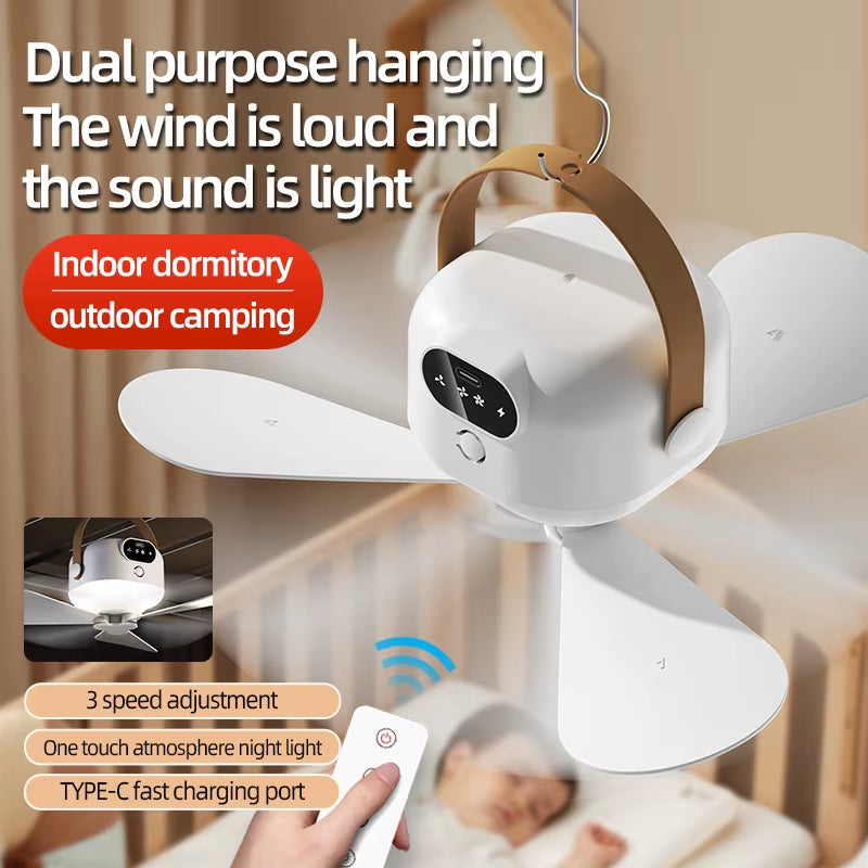 Ceiling Fan Portable Camping Tent Ceiling Canopy Fan 8000Mah Rechargeable Wireless Fan Air Circulators with Remote Control Light