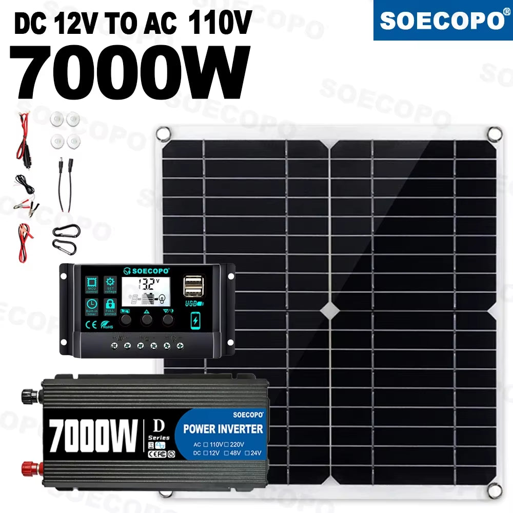 7000W Solar Power Kit with 100A Controller & 300W Panel Inverter 12V to 110V/220V for Home/Camping/Rv/Emergency Backup