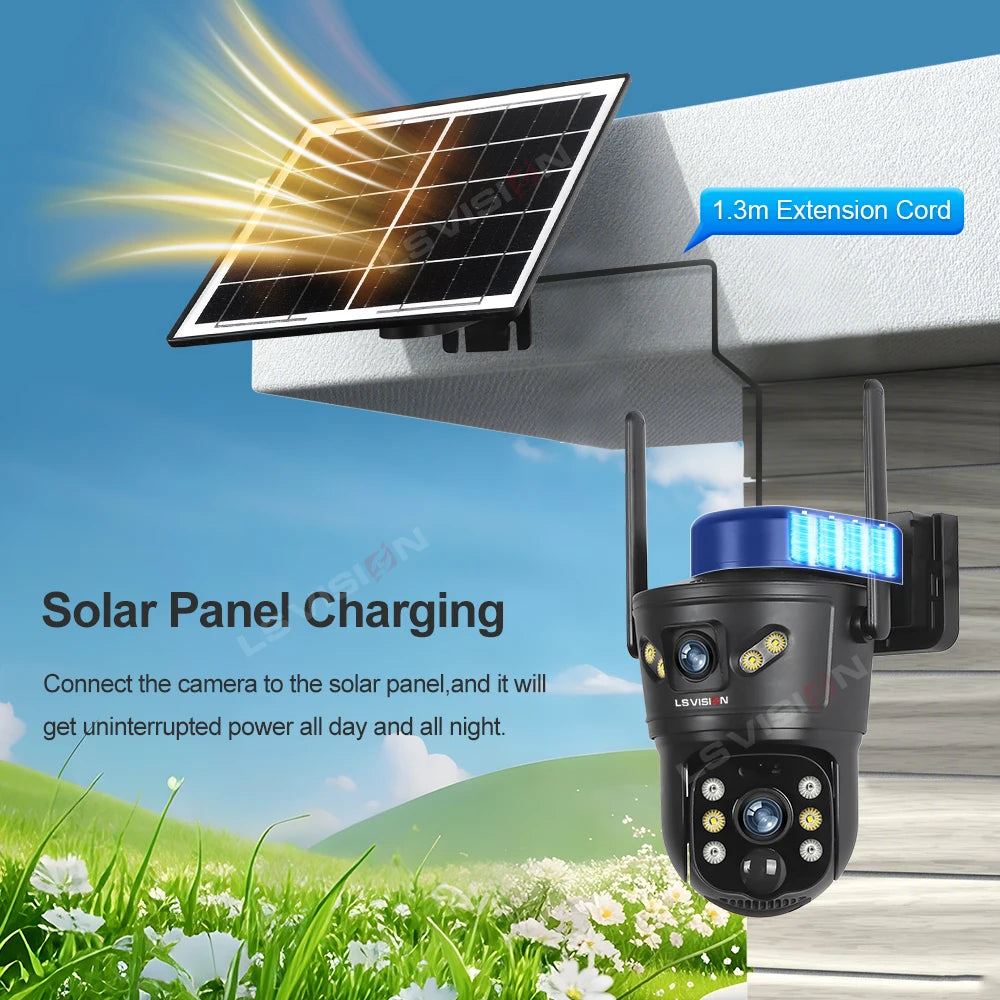 4G /WIFI Outdoor Solar Camera 8MP Dual Lens PIR Sim Card Built in Night Vision Waterproof Security Camara Battery CCTV