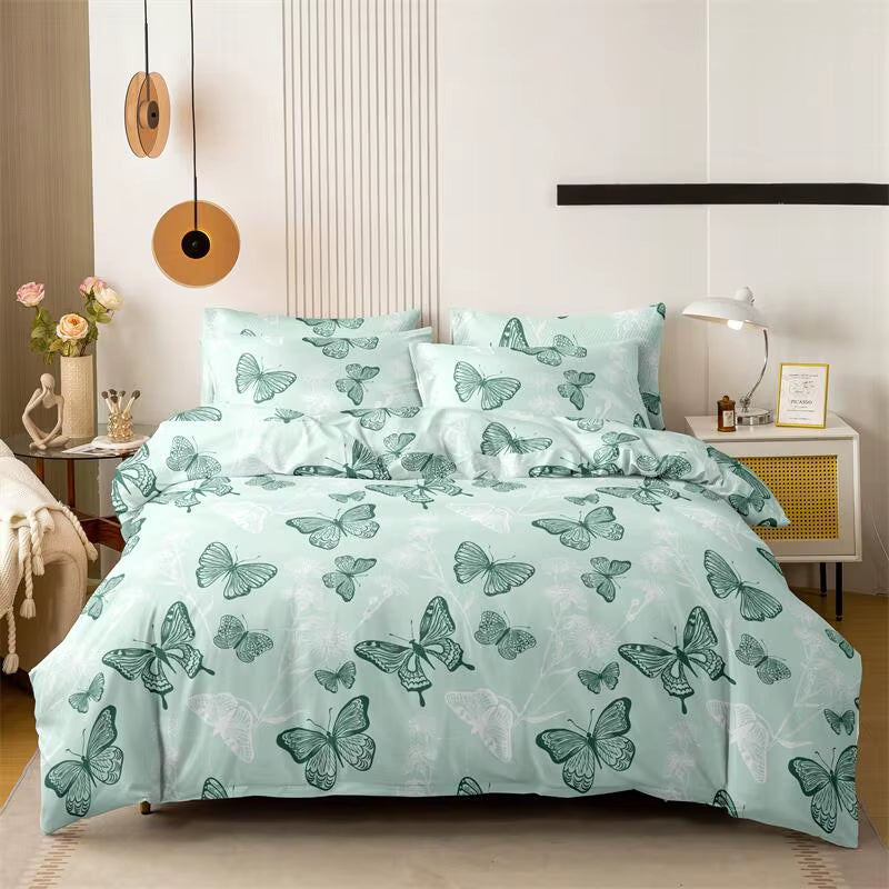3Pcs Butterfly Pattern Brushed Bedding Set King Size Duvet Cover Pillowcase Set Skin Friendly Breathable Duvet Cover Pillowcases