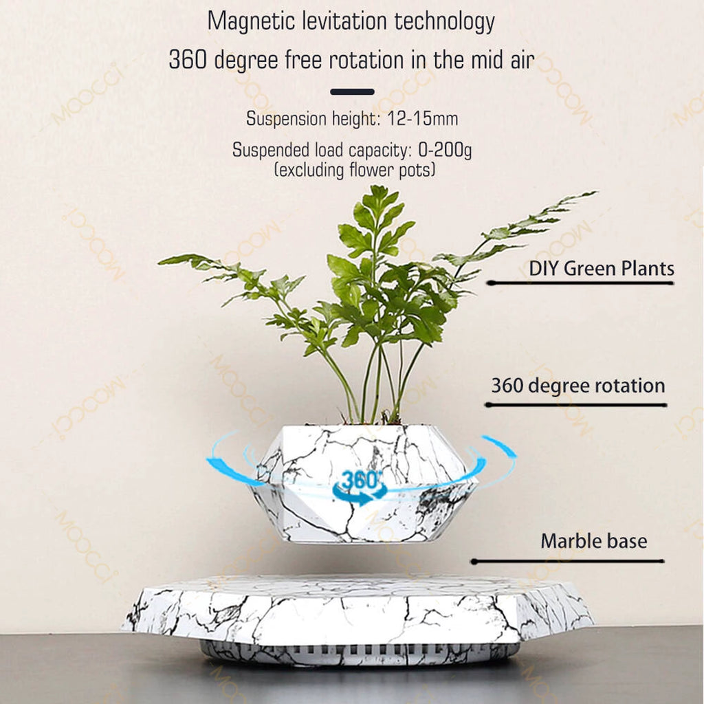 Elegant ABS Plastic Magnetic Levitation Wedding Promotions Agriculture Marble-Like Hexagon Affordable Smart Flower Plant Pot