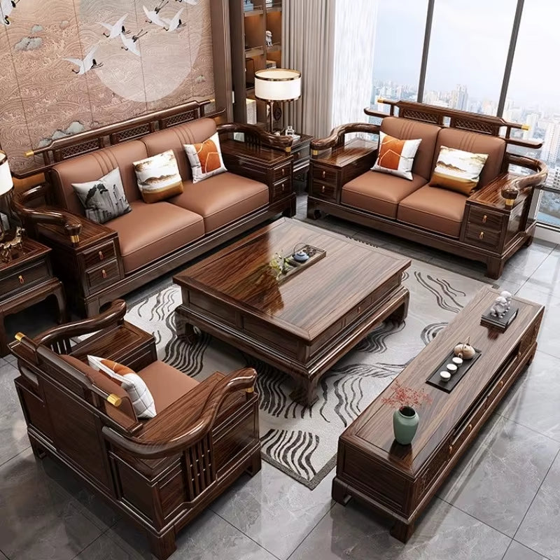Sofa Combination Full Set of Wooden Living Room Furniture New Chinese Style