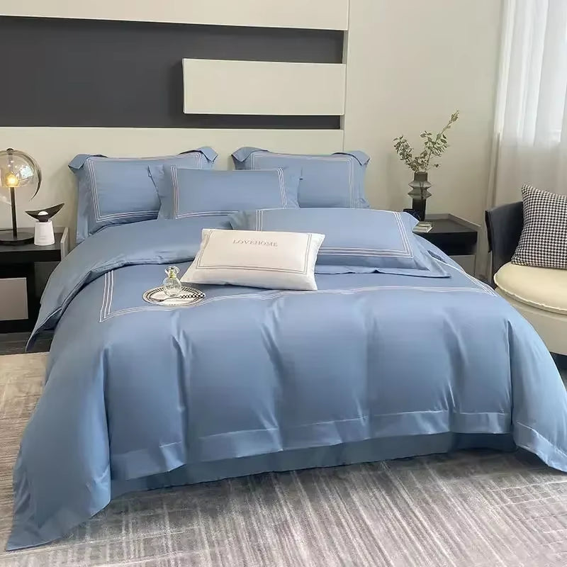 High-End 100% Cotton Bedding Set King Size Simple White Duvet Cover Set 220X240 Simple Soft Skin Friendly Comforter Bedding Sets