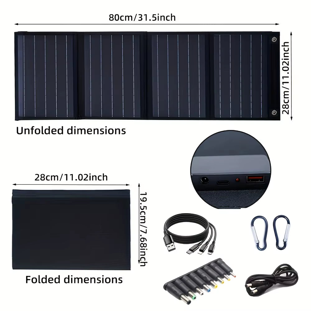 Solar Panel with USB 120W Outdoor Hiking and Camping Portable Battery Mobile Phone Charging Bank Charging Panel Waterproof