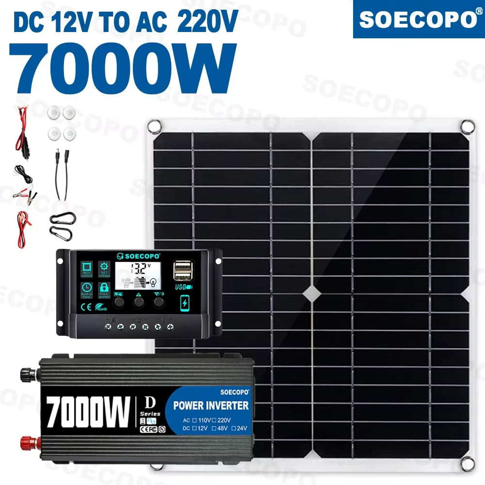 7000W Solar Power Kit with 100A Controller & 300W Panel Inverter 12V to 110V/220V for Home/Camping/Rv/Emergency Backup