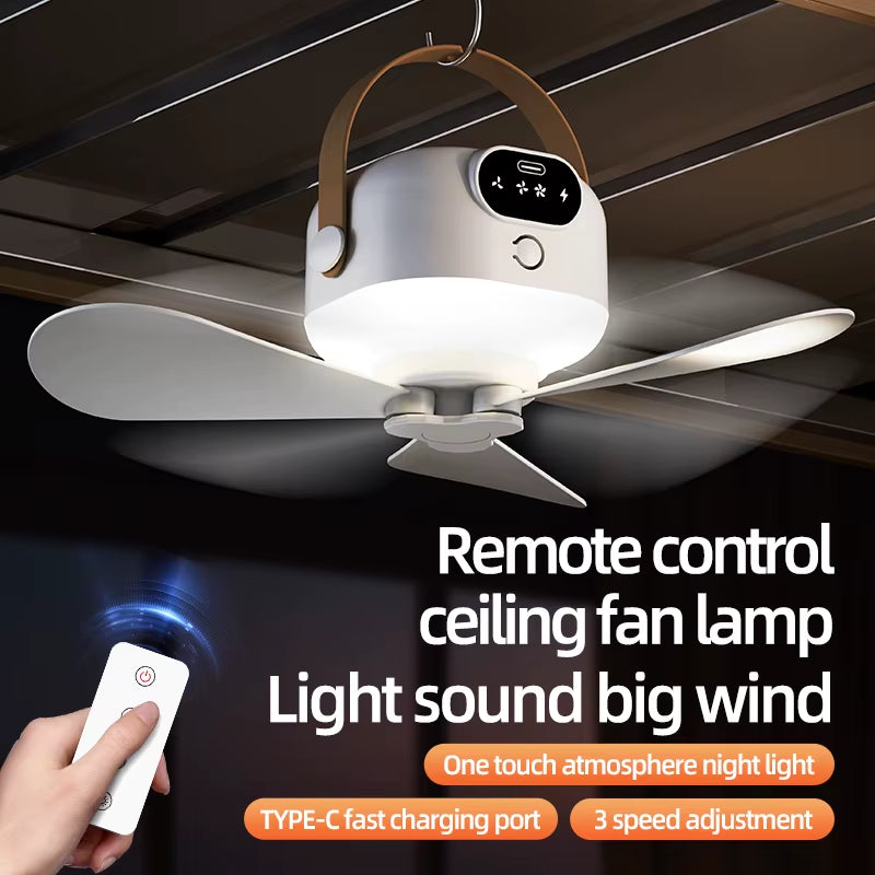 Ceiling Fan Portable Camping Tent Ceiling Canopy Fan 8000Mah Rechargeable Wireless Fan Air Circulators with Remote Control Light