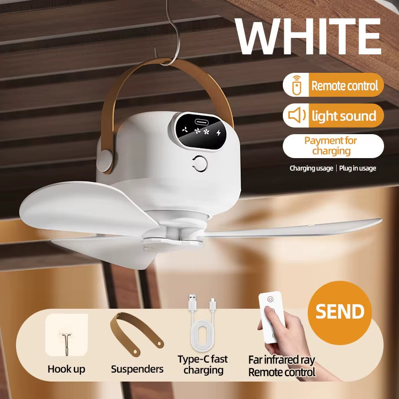 Ceiling Fan Portable Camping Tent Ceiling Canopy Fan 8000Mah Rechargeable Wireless Fan Air Circulators with Remote Control Light