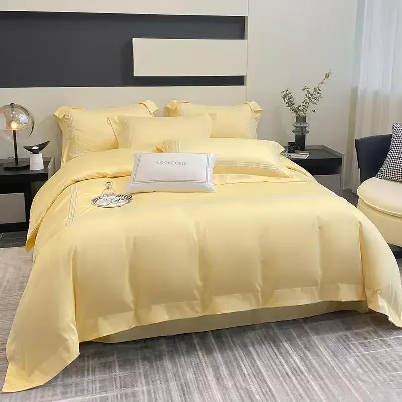 High-End 100% Cotton Bedding Set King Size Simple White Duvet Cover Set 220X240 Simple Soft Skin Friendly Comforter Bedding Sets