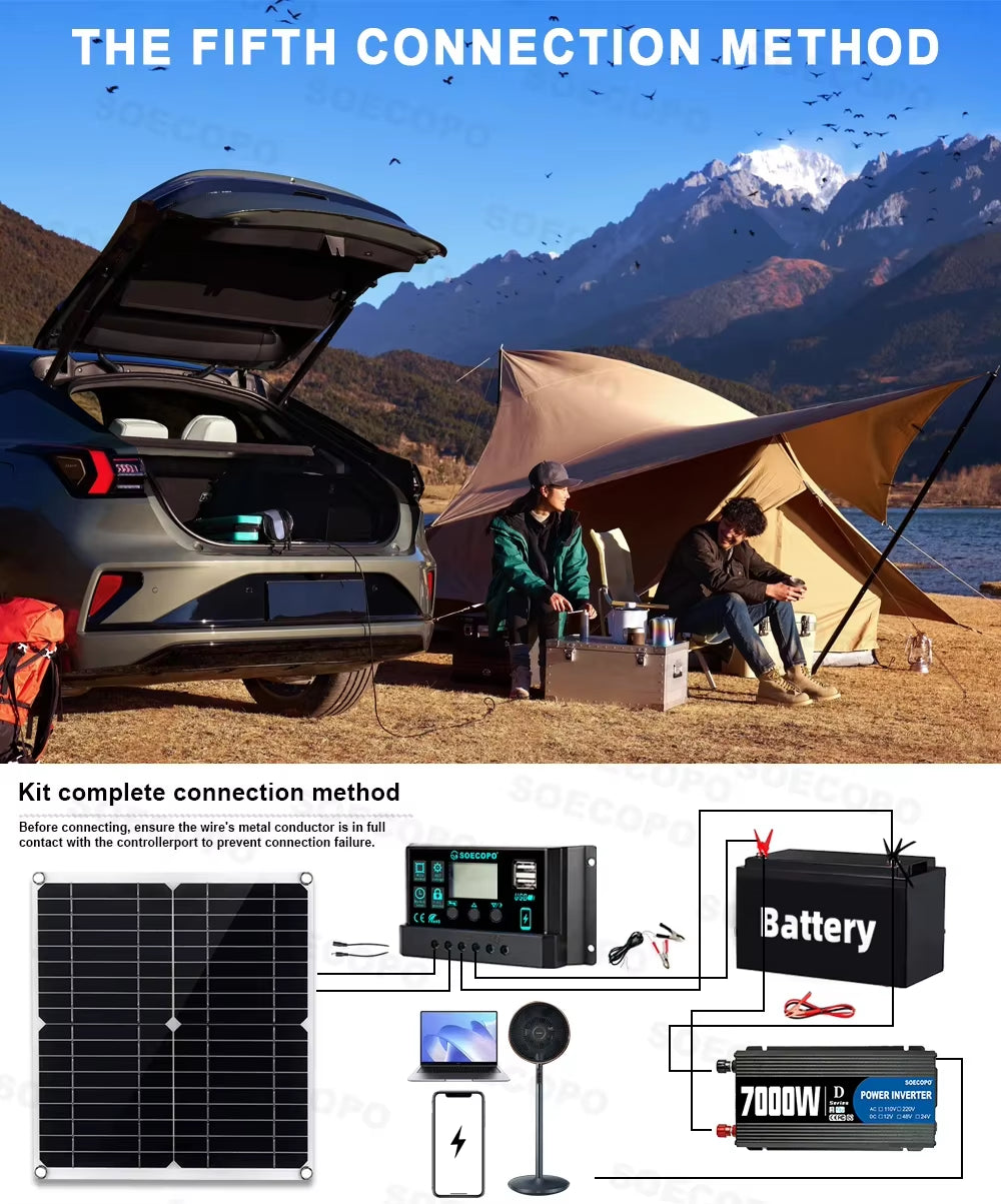 7000W Solar Power Kit with 100A Controller & 300W Panel Inverter 12V to 110V/220V for Home/Camping/Rv/Emergency Backup