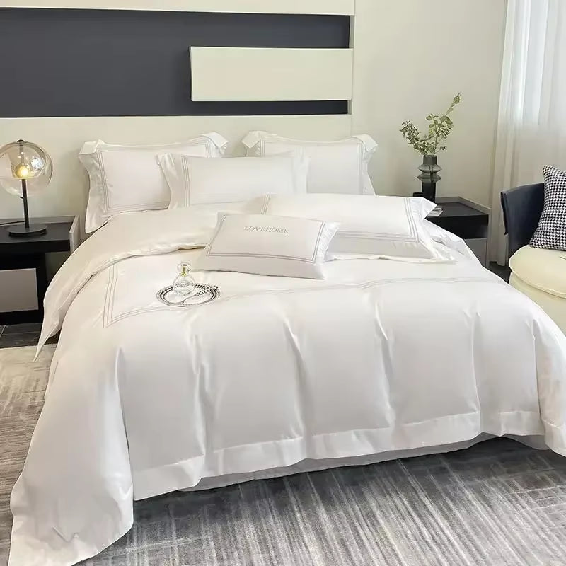 High-End 100% Cotton Bedding Set King Size Simple White Duvet Cover Set 220X240 Simple Soft Skin Friendly Comforter Bedding Sets