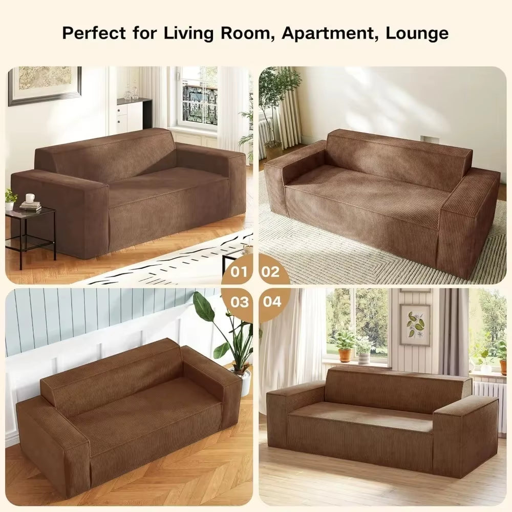 Memory Foam 3-Seater Couch, No Installation & Easy to Transport, Deep Seat Modern Sofa with Corduroy Fabric, Couch for Living