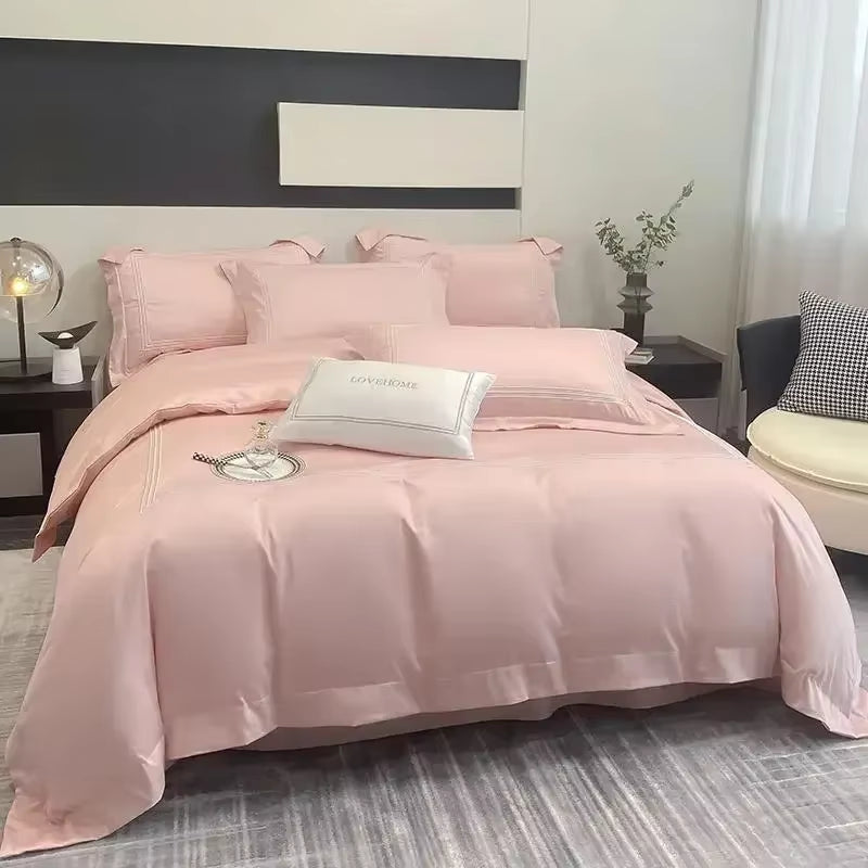 High-End 100% Cotton Bedding Set King Size Simple White Duvet Cover Set 220X240 Simple Soft Skin Friendly Comforter Bedding Sets