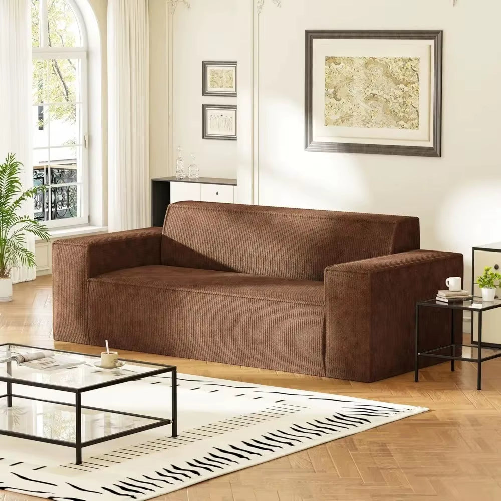 Memory Foam 3-Seater Couch, No Installation & Easy to Transport, Deep Seat Modern Sofa with Corduroy Fabric, Couch for Living