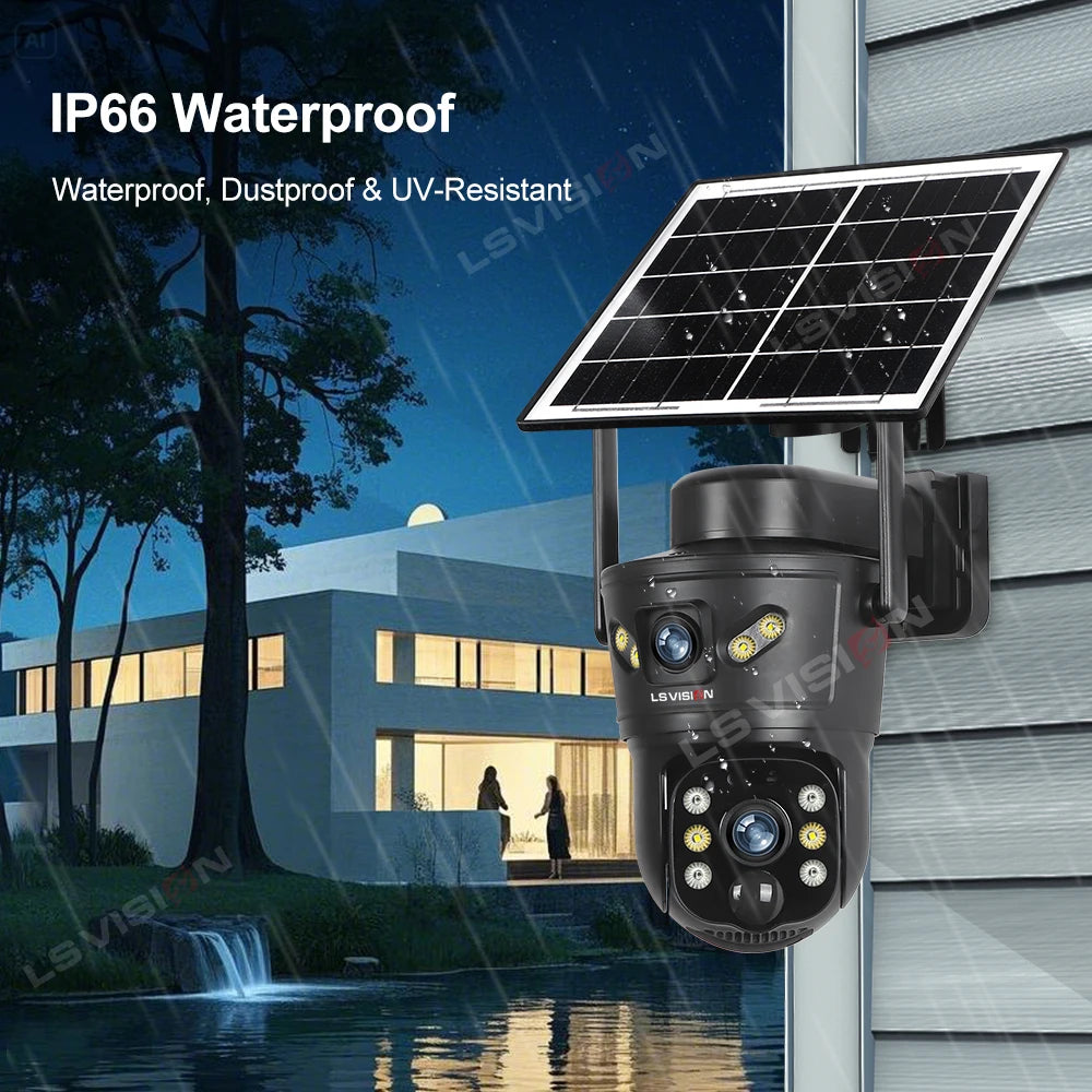 4G /WIFI Outdoor Solar Camera 8MP Dual Lens PIR Sim Card Built in Night Vision Waterproof Security Camara Battery CCTV