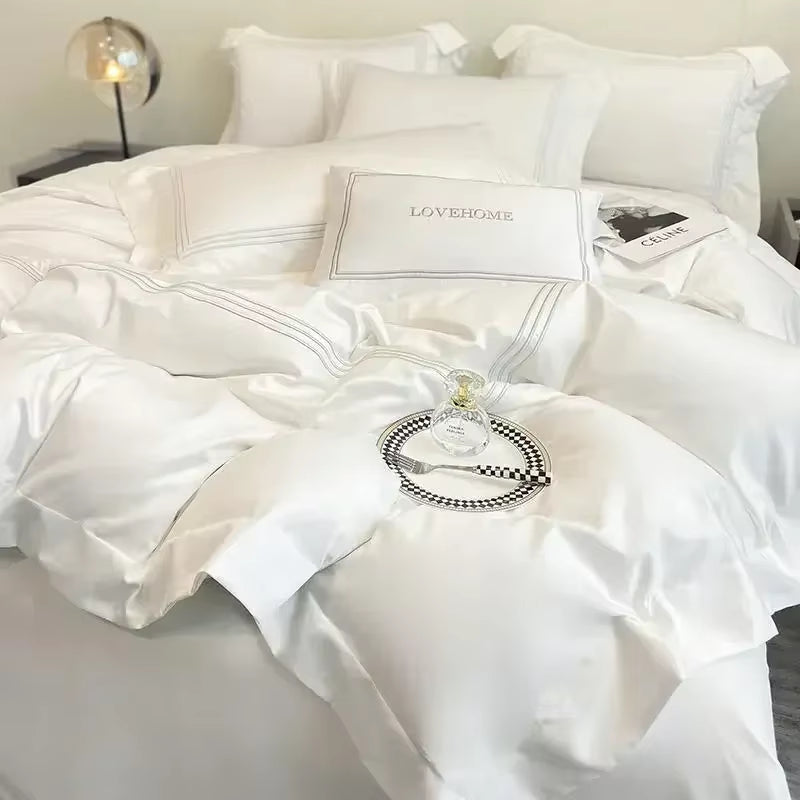 High-End 100% Cotton Bedding Set King Size Simple White Duvet Cover Set 220X240 Simple Soft Skin Friendly Comforter Bedding Sets