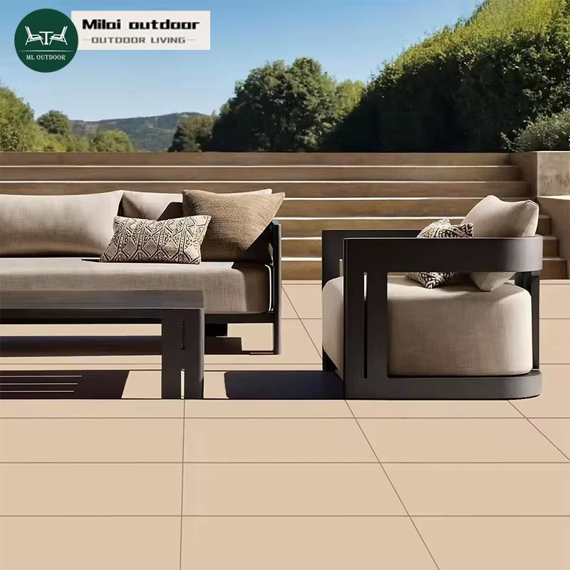 Modern Luxury Outdoor Aluminum Alloy Sofa Set Weather-Resistant Elegant Courtyard Villa Furniture