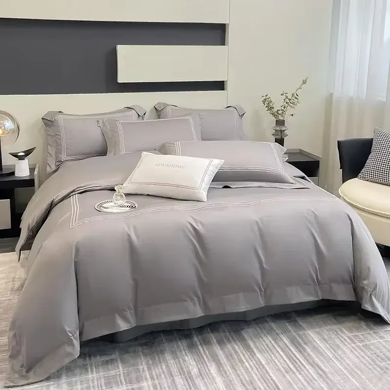 High-End 100% Cotton Bedding Set King Size Simple White Duvet Cover Set 220X240 Simple Soft Skin Friendly Comforter Bedding Sets