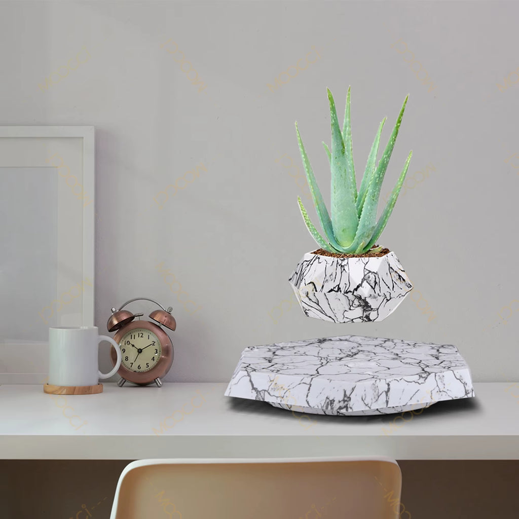 Elegant ABS Plastic Magnetic Levitation Wedding Promotions Agriculture Marble-Like Hexagon Affordable Smart Flower Plant Pot