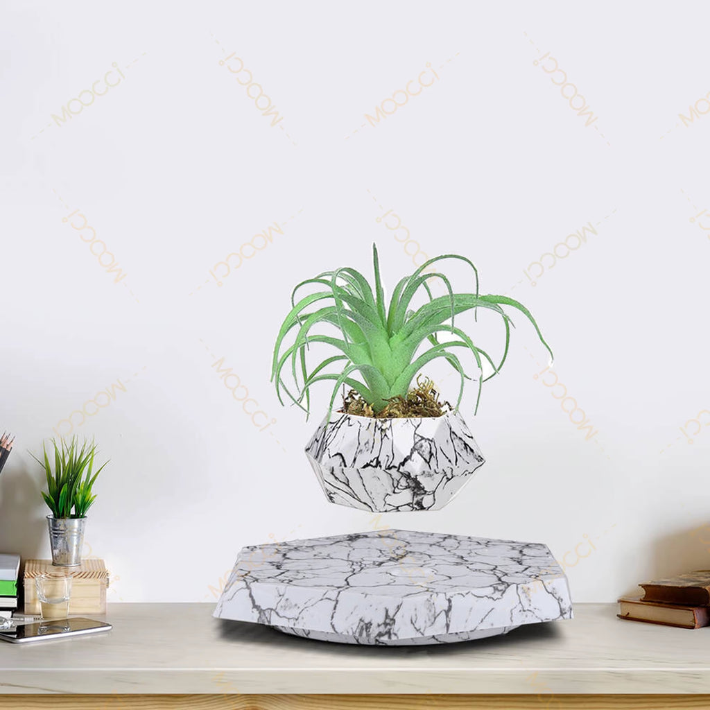 Elegant ABS Plastic Magnetic Levitation Wedding Promotions Agriculture Marble-Like Hexagon Affordable Smart Flower Plant Pot